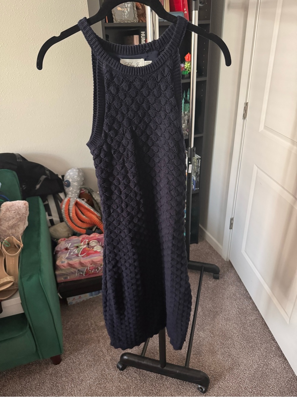 Eliza J Navy Textured Sleeveless Midi Dress